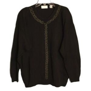 Combinations Black Gold Beaded Sweater Women's Plus 22W Shoulder Pads VINTAGE